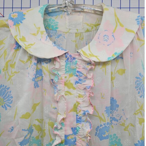 Lougers Vintage Bright Pink Blue‎ Ruffle Front Cottagecore House Dress - Picture 4 of 12